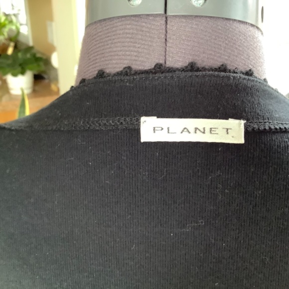 Jersey knit black 3/4 sleeve open front summer cardigan - Picture 4 of 5